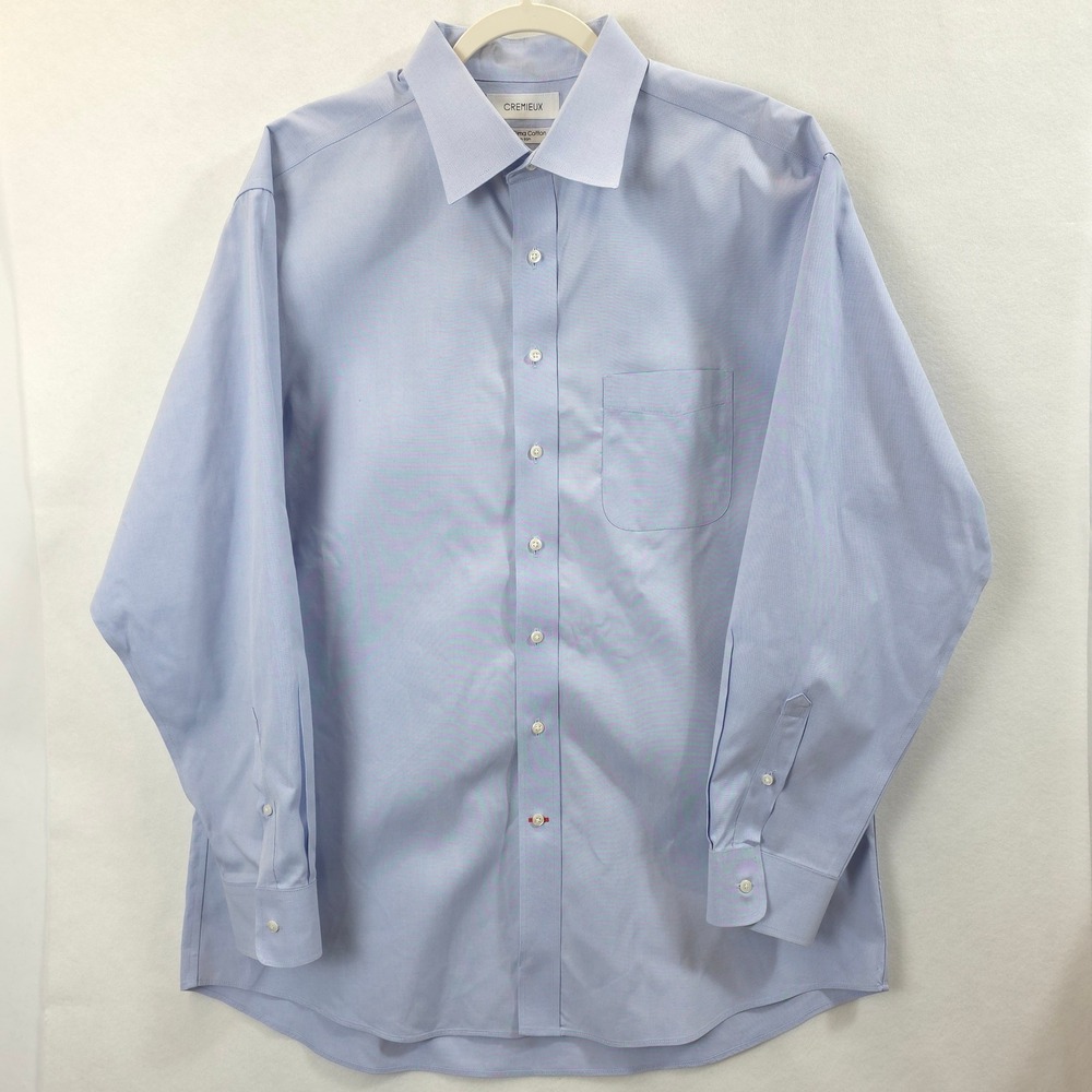 Cremieux Dress Shirt Non-Iron Pima Cotton Light Blue Mens 17 35 Classic Fit